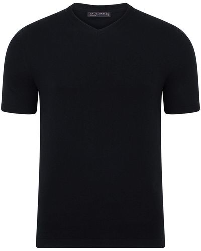 Paul James Knitwear S Ultra Fine Cotton Hudson High V Neck Knitted T-shirt - Black