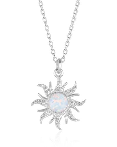 Spero London White Opal Sun & Sunburst Necklace In Sterling