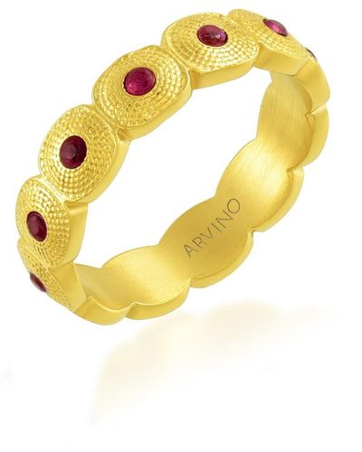 Arvino Pink Gems Honeycomb Shaped Band Ring Water Resistance Premium Plating - Metallic