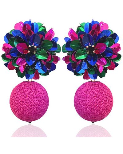 PINAR OZEVLAT Blossom Bon Bon Fuchsia Earrings - Purple