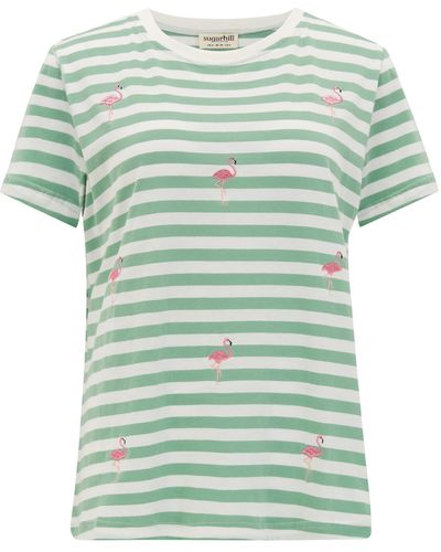 Sugarhill maggie T-shirt Off-white/green, Flamingo Embroidery