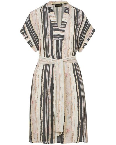Conquista Stripe Print Sleeveless Dress With Side Slits - Metallic