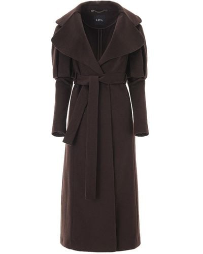 Lita Couture Statement Trench Coat In Chocolate Wool & Cashmere - Black