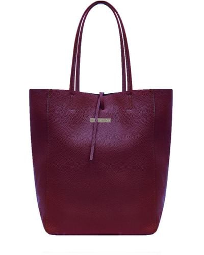 Betsy & Floss Milan Soft Leather Tote Bag In Burgundy Silver Hardware - Purple