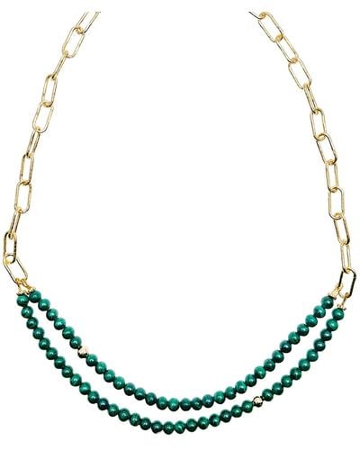 Farra Malachite Double Layers Chain Chic Necklace - Green