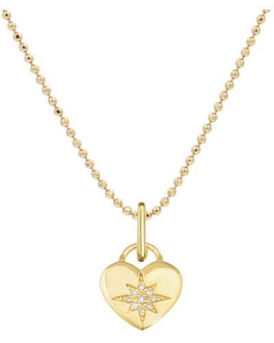 KAMARIA Heart North Star Necklace With Diamonds On 14k Ball Chain - Metallic