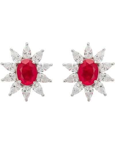 LÁTELITA London Daisy Gemstone Stud Earrings Pink Tourmaline Silver - Red