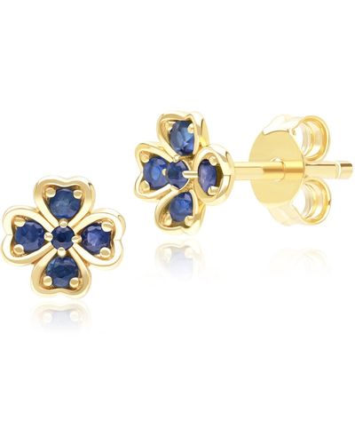 Gemondo Gardenia Round Sapphire Clover Stud Earrings In Yellow Gold - Metallic