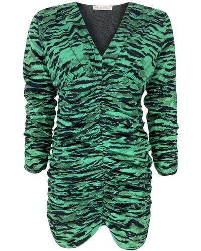 Lavaand The Lima V-neck Long Sleeve Mini Dress In Green Zebra