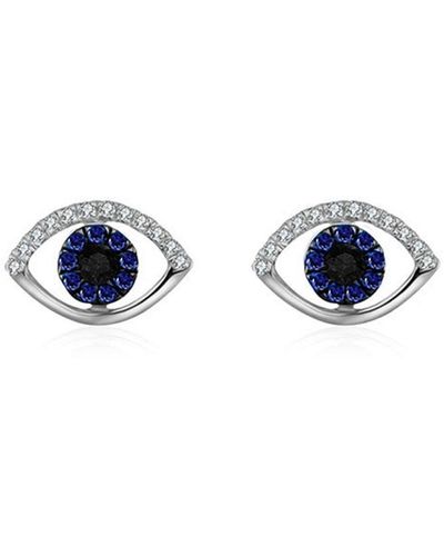 Genevieve Collection 18k Gold Evil Eye Sapphire Diamond Earring - Blue
