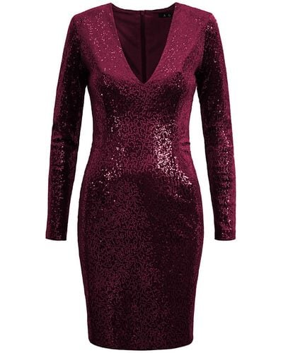 VIKIGLOW Albertine Burgundy Sequined Bodycon Mini Dress - Purple