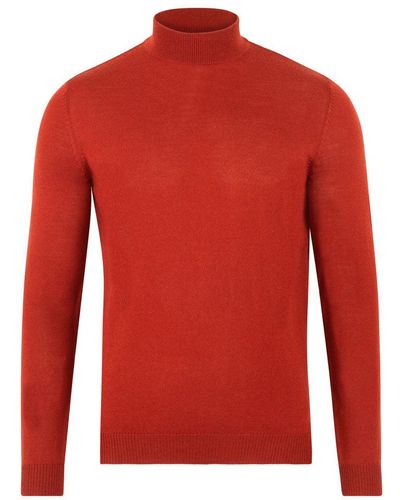 Paul James Knitwear Mens Extra Fine Merino Wool Mock Turtleneck Shaw Sweater - Red