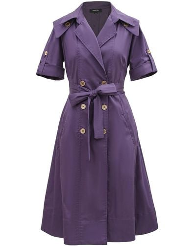 Smart and Joy Cotton Trench Coat Dress - Purple