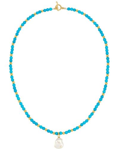 Dower & Hall Turquise Keshi Pearl Halo Necklace - Blue