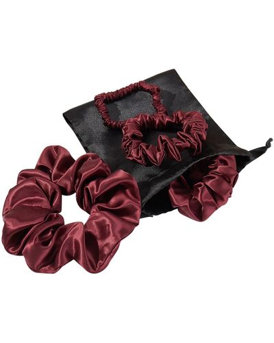 Soft Strokes Silk Set Of Four Pure Mulberry Silk Scrunchies - Red
