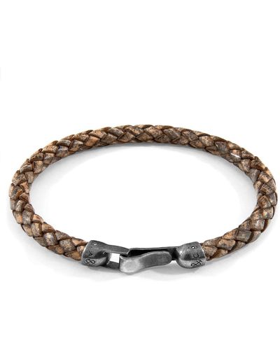 Anchor and Crew Taupe Skye Silver & Braided Leather Bracelet - Gray