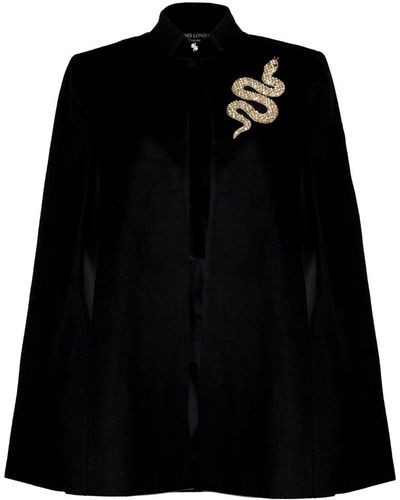 Laines London Laines Couture Wool Blend Cape With Embellished Gold Snake - Black