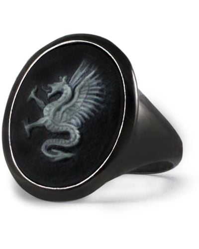 Vintouch Italy Dragon Cameo Signet Ring - Black
