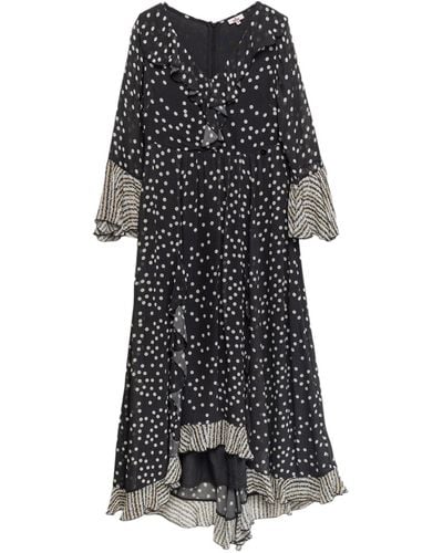 Niza Long Dress With Ruffles And Combined Prints - Black