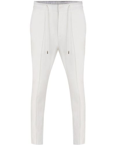 DAVID WEJ Plain Smart Drawstring Trousers - White