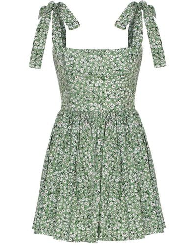 NAZLI CEREN Audree Floral Print Poplin Mini Dress In Spring - Green