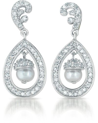 Genevive Jewelry Cubic Zirconia Sterling Gold Plated Teardrop Bead Earrings - White