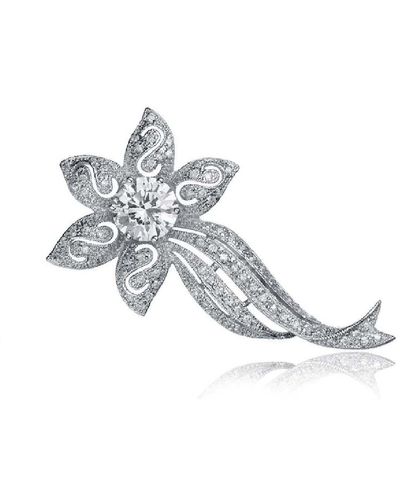 Genevive Jewelry Sterling Silver White Cubic Zirconia Flower Pin - Metallic