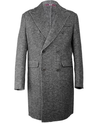 DAVID WEJ Signature Double Breasted Wool Overcoat – - Blue