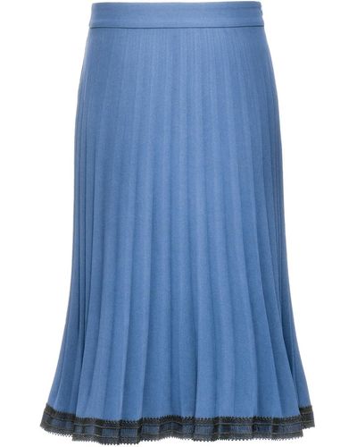 Smart and Joy Lace Trimming Pleated Skirt - Blue