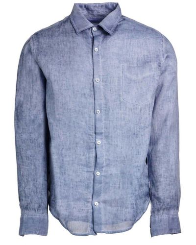 Haris Cotton Long Sleeved Front Pocket Linen Freddo Dye Shirt-denim - Blue