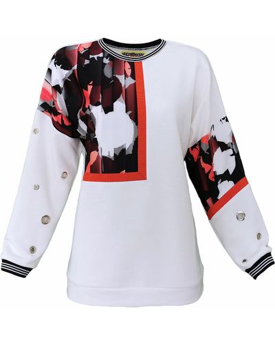 Lalipop Design White Sweatshirt With Eyelet Details & Abstract Camo Print - Blue