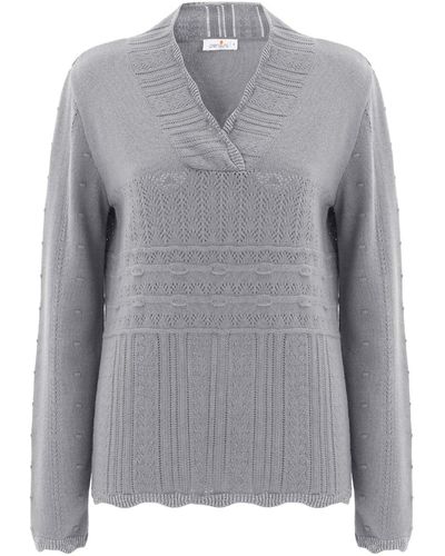 Peraluna Cashmere Blend Shawl Collar Openwork Knitwear Pullover - Gray