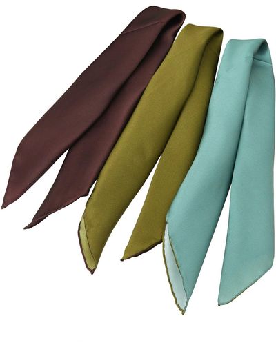 Soft Strokes Silk Pure Silk Scarf Olive Tree Solid Colour Collection Set Of Three Small - Green