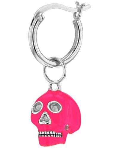 True Rocks Sterling Silver & Neon Pink Mini Skull Charm On Silver Hoop - Red