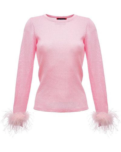Andreeva Knit Top With Detachable Feather Cuffs - Pink