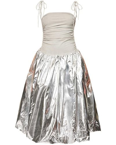 Amy Lynn Alexa Silver Metallic Puffball Dress - White