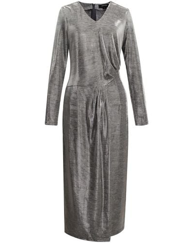 Smart and Joy Asymmetric Rushed Effect Shiny Cocktail Dress - Grey