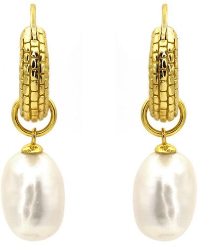 VicStoneNYC Fine Jewelry Natural Pearl Charm Hoop Earrings - Metallic