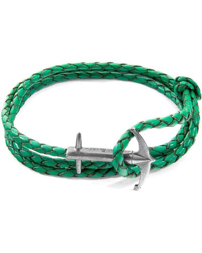 Anchor and Crew Fern Green Admiral Anchor Silver & Braided Leather Bracelet