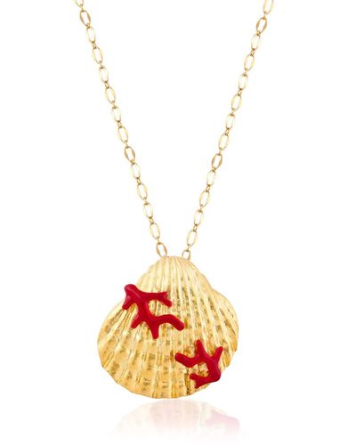 Milou Jewelry Seashell Necklace With Coral - Red