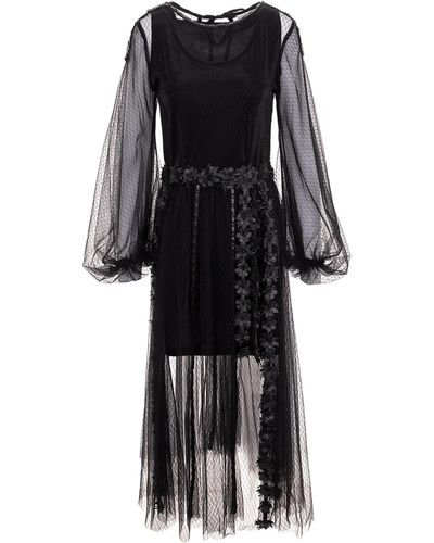 Silvia Serban Textured Tulle Fit-and-flare Dress With Volumetric Appliqués - Black