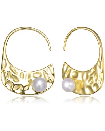 Genevive Jewelry Delphine Boho Golden Pearl Hook Earrings - Metallic