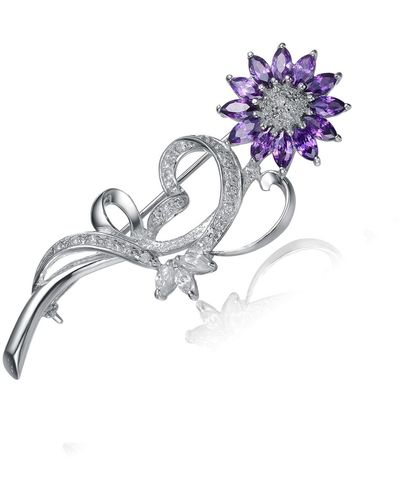 Genevive Jewelry Sterling Silver Purple Cubic Zirconia Daisy Pin - Multicolor