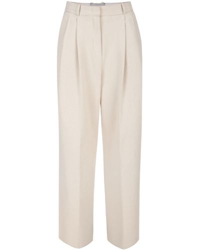 Flow Wide Pleated Off- Denim Trousers - White