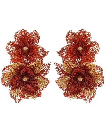 Lavish by Tricia Milaneze Copper Mix Rose Maxi Handmade Crochet Earrings - Brown