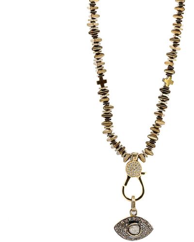 Ebru Jewelry Pave Diamond & Gold Evil Eye Pendant Hematite Stone Beaded Necklace - Metallic