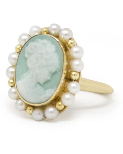 Vintouch Italy Little Lovelies Gold-plated Cameo Pearly Ring - Green