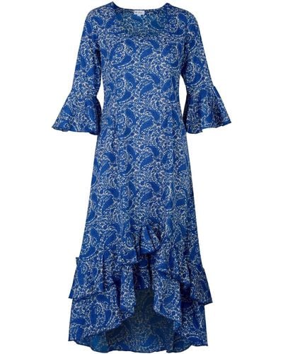 At Last Victoria Midi Dress In Cobalt Paisley - Blue