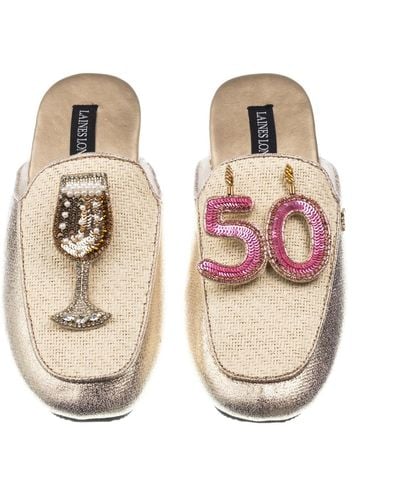 Laines London / Neutrals Classic Mules With 50th Birthday & Glass Of Champagne Brooches - Pink