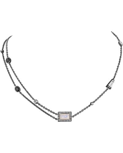 SALLY SKOUFIS Polarity Necklace With Natural Black Diamond & Moonstone In Premium Black Rhodium - Metallic